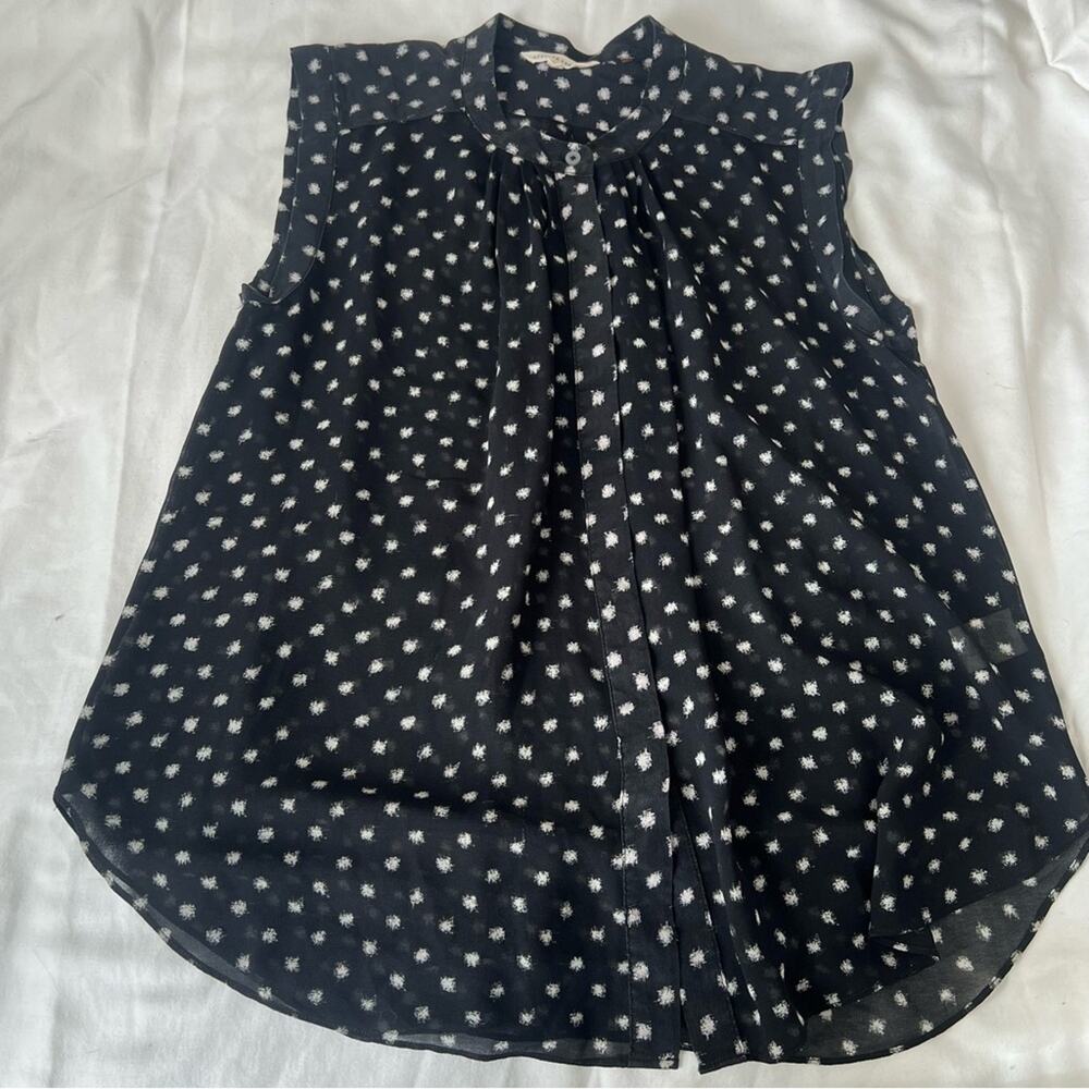 Rebecca Taylor Black & White Abstract Polka Dot Sleeveless Sheer Silk Top 4